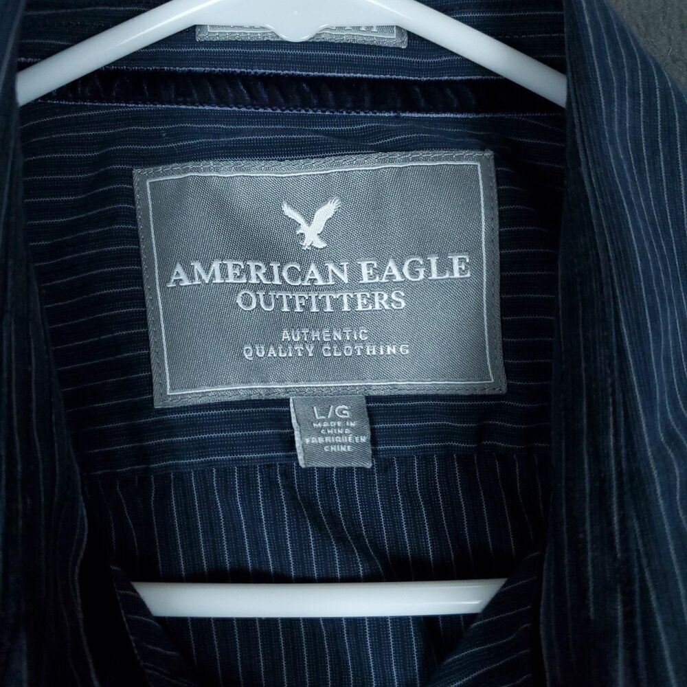American Eagle Shirt Mens Large Pinstripe Button Up Premium Vintage Fit - Picture 2 of 12